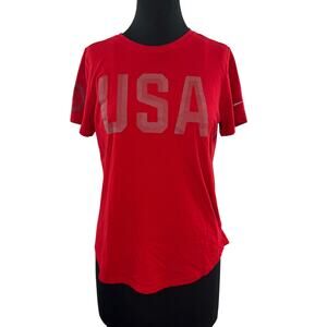 Nike USA Olympic Team Red T-Shirt Crew Neck Curved Hem Pullover Tee Size Large L